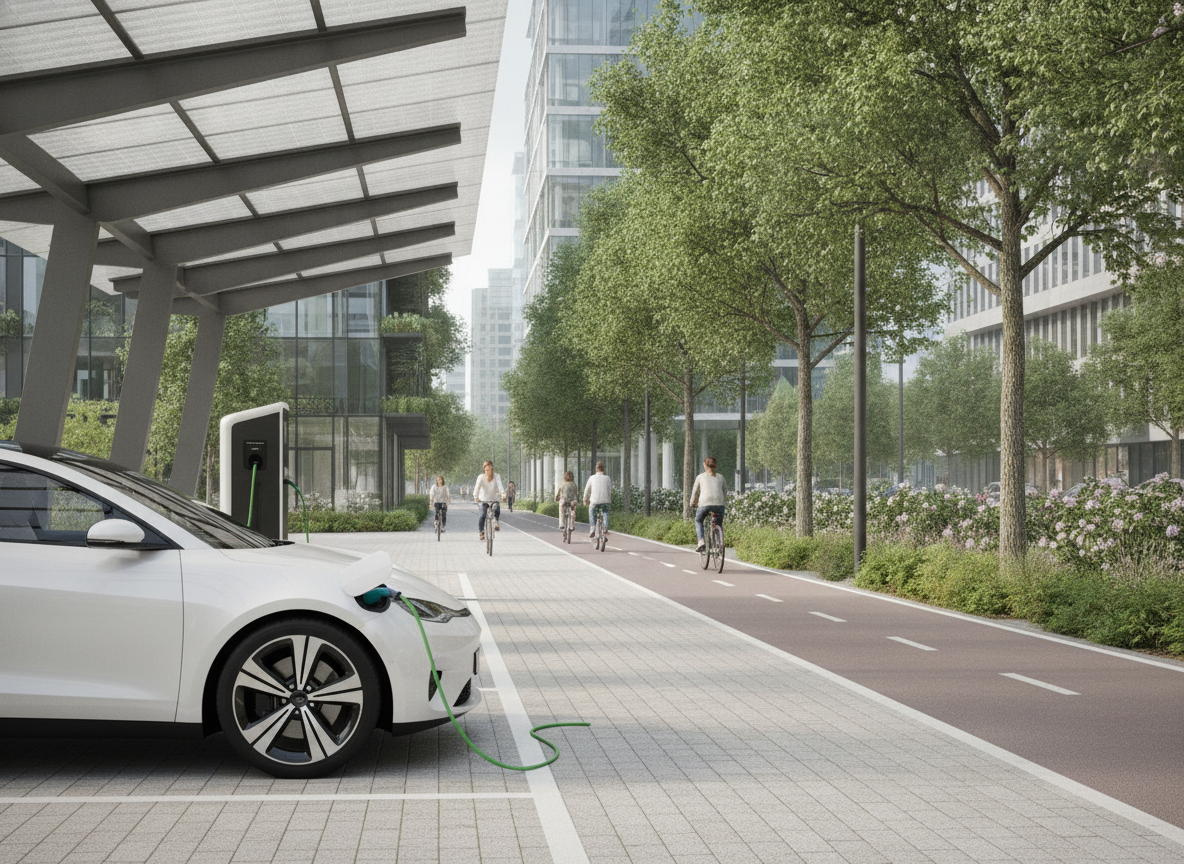 Painéis solares e veículos sustentáveis integrados à mobilidade urbana sustentável